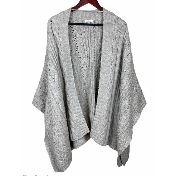 Caslon Womens Swing Poncho Sweater Beige Open‎ Front Cable Knit Ribbed S/M - Picture 2 of 8
